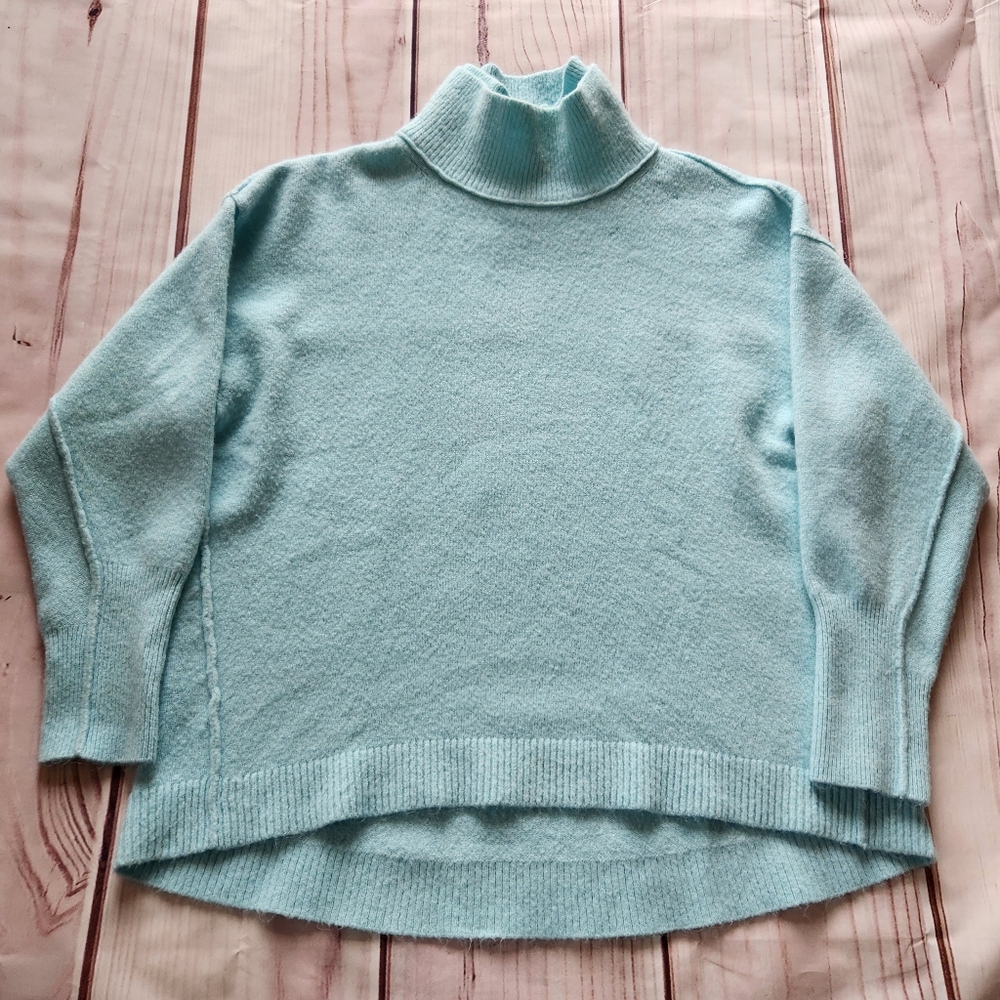 Free People "Afterglow Mock Neck Sweater" Oversize Ice Blue, Women's Size XS - Picture 3 of 11